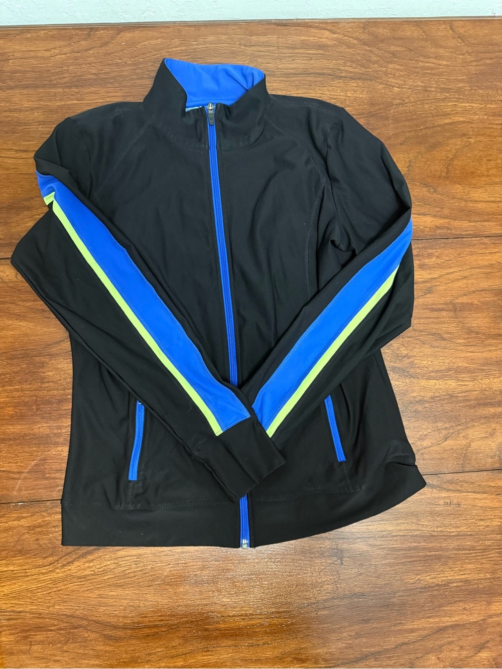 Xersion Black Full-Zip Jacket with Blue & Lime Stripes